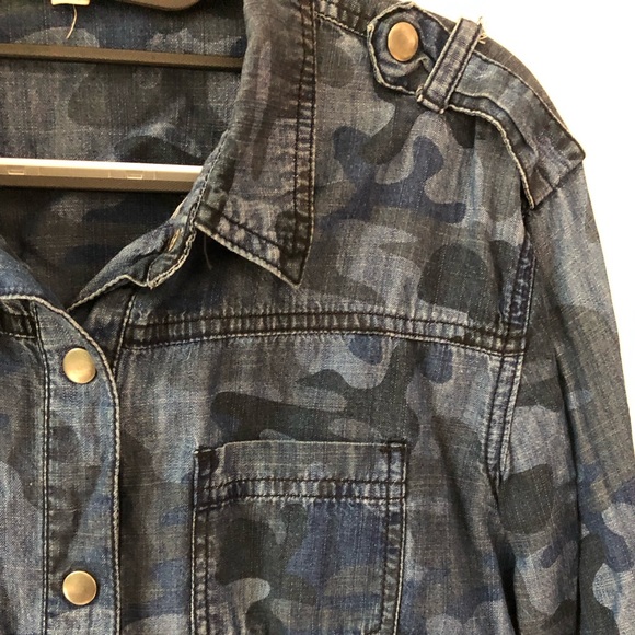 Life in Progress Blue Camouflage Military Army Snap Button-Up Shirt Size XS - Picture 2 of 6
